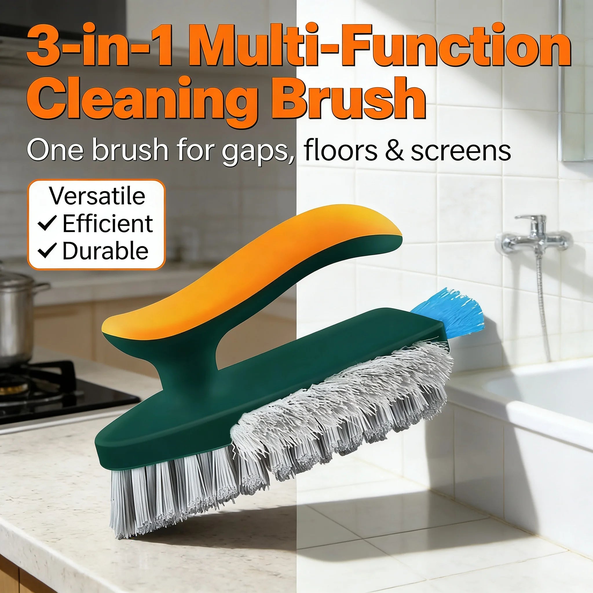 3-In-1 Multi-Function Cleaning Brush Hard Bristle Scrub Brush With Gap Brush T-Handle Grout Cleaner For Bathroom Kitchen Window