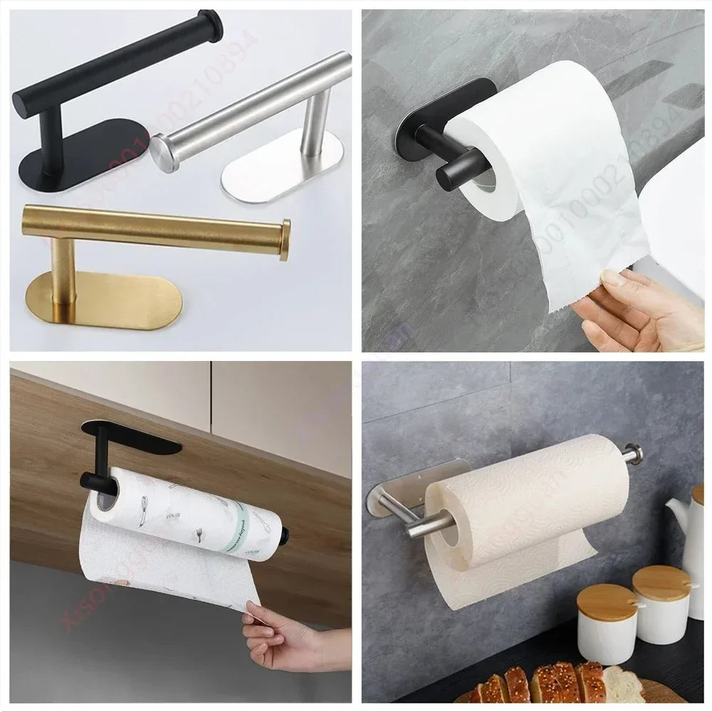 Wall Mounted Self Adhesive Paper Towel Holder Toilet Roll Rack Napkin Dispenser Kitchen Bathroom Accessories