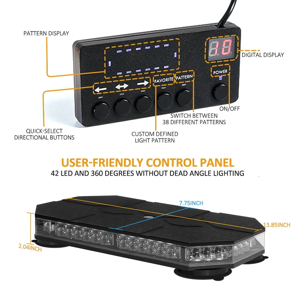 42 LED Car Roof Top Strobe Lights Emergency Warning Safety Beacon Magnetic Mount For Truck Ambulance Snow Plow police lights bli